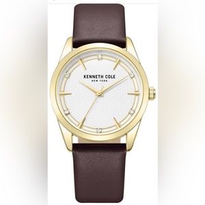 NIB Kenneth Cole Three-Hand Crystal Embellished Leather Strap Watch, 37mm